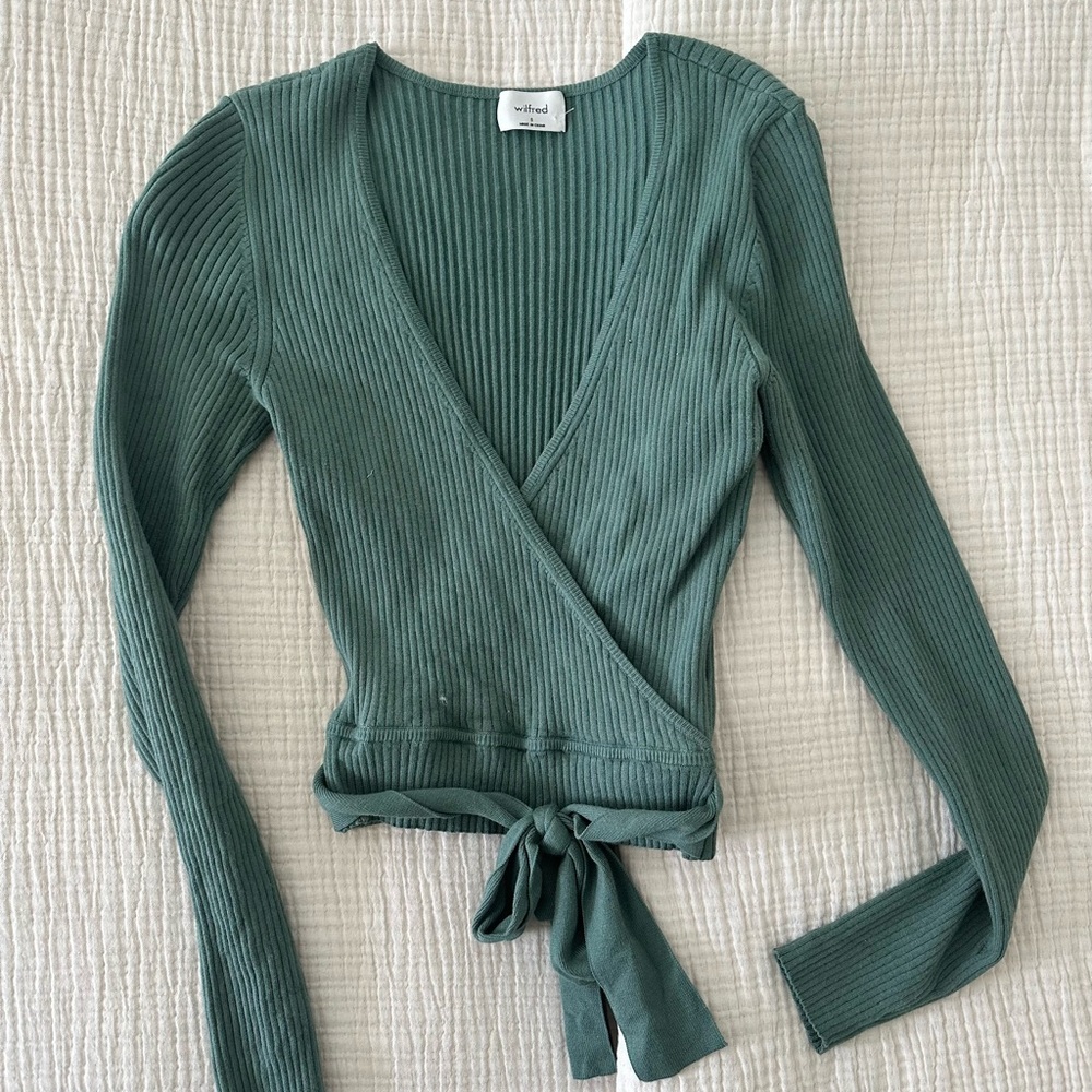 Aritzia Wilfred Green Ribbed Wrap Top